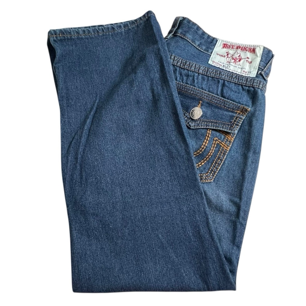 True Religion Mens 38X31 Billy Bootcut Flap Pocket‎ Relaxed Jeans Thick Stitch